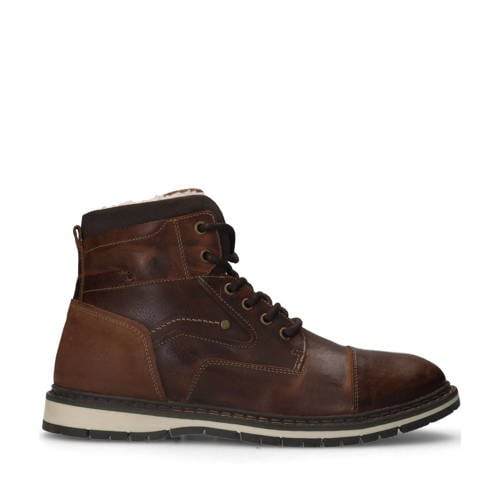 Manfield gevoerde leren veterboots cognac afbeelding