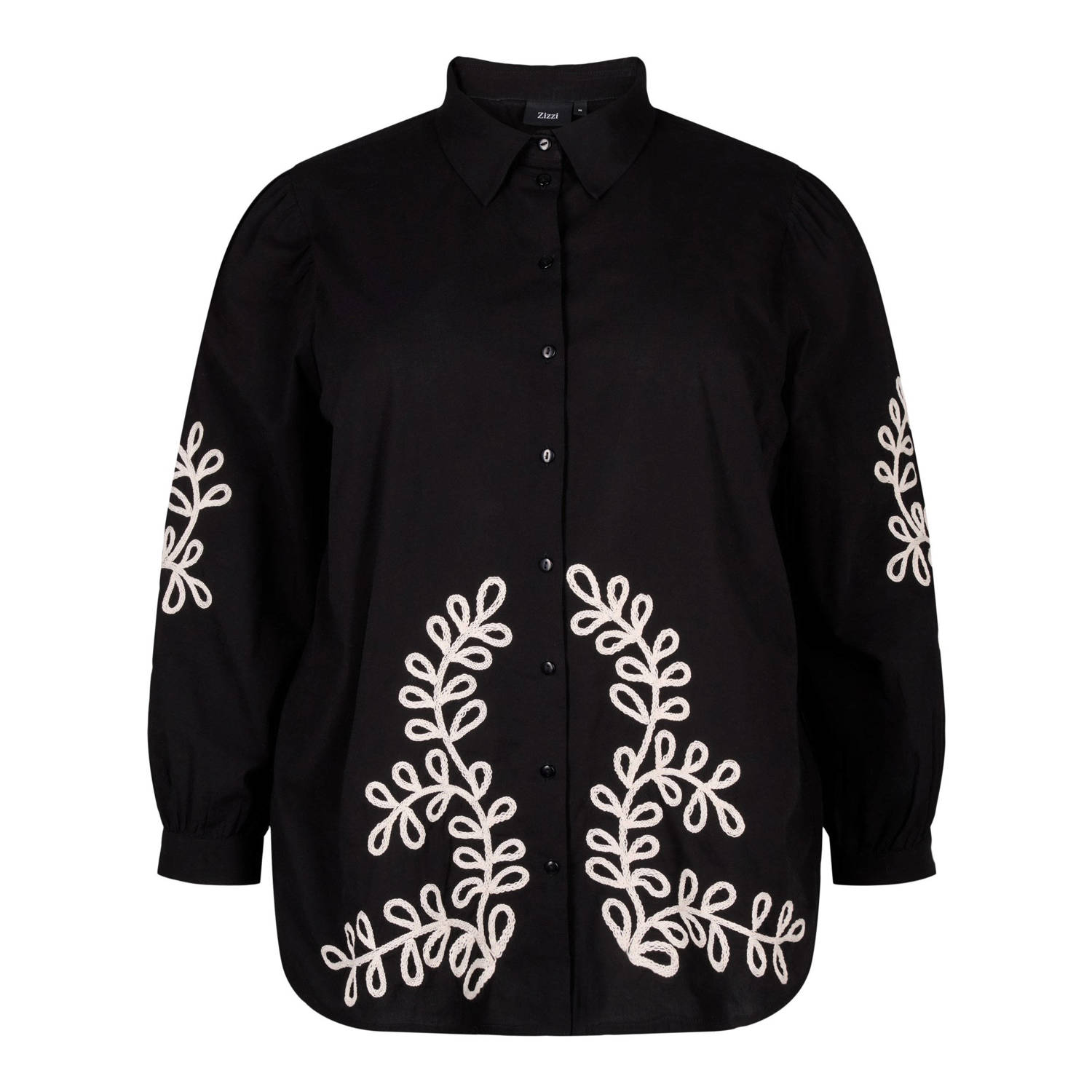 Zizzi blouse MFLORA met borduursels zwart