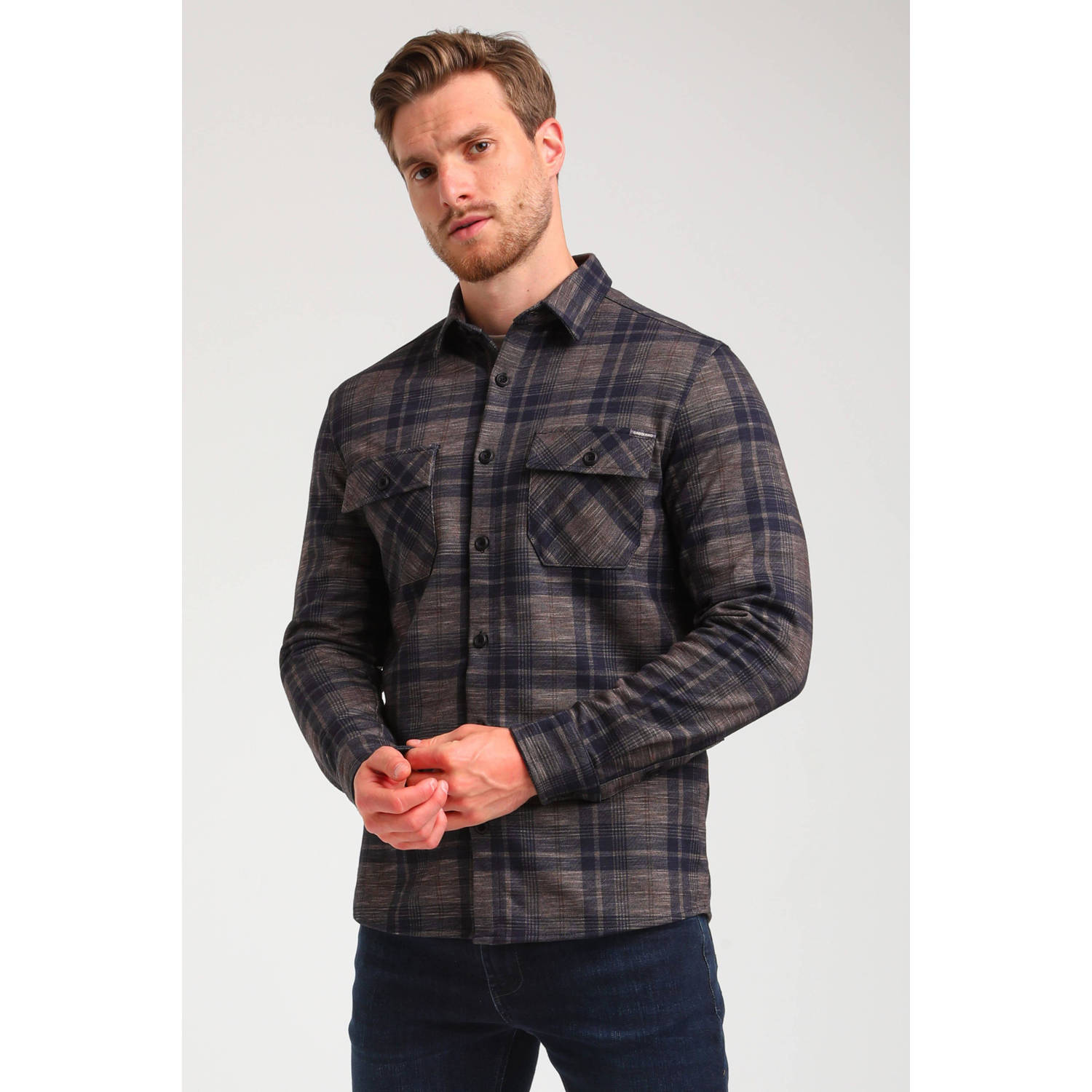 GABBIANO geruit overhemd kaki