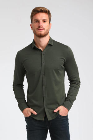 slim fit overhemd donkergroen