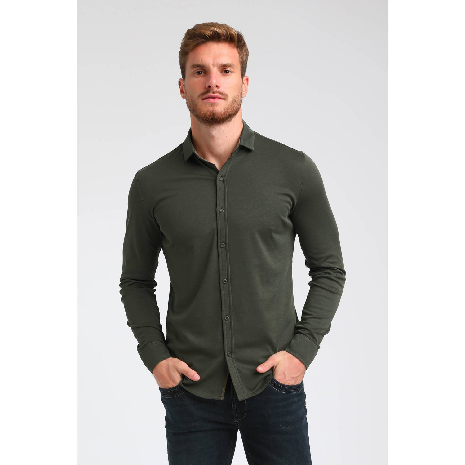 GABBIANO slim fit overhemd donkergroen