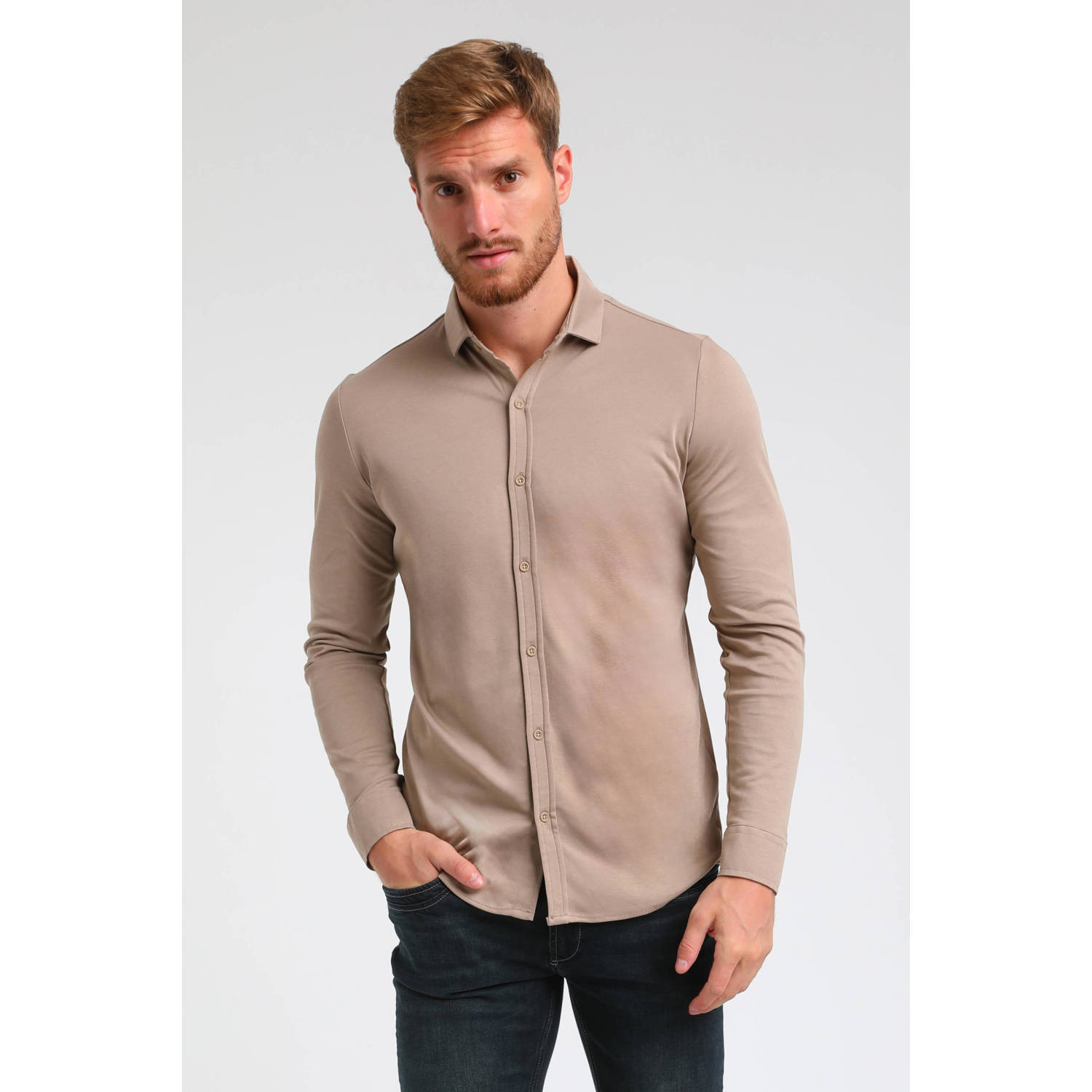GABBIANO slim fit overhemd beige