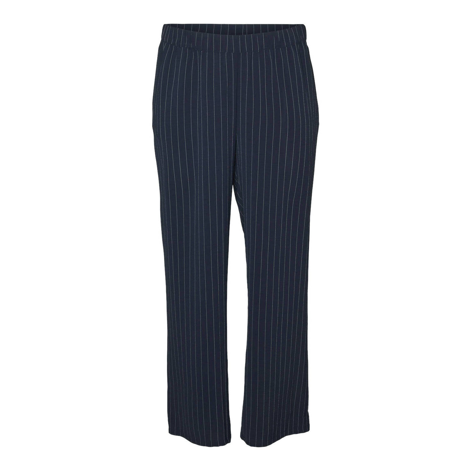 VERO MODA CURVE high waist wide leg broek met krijtstreep donkerblauw wit