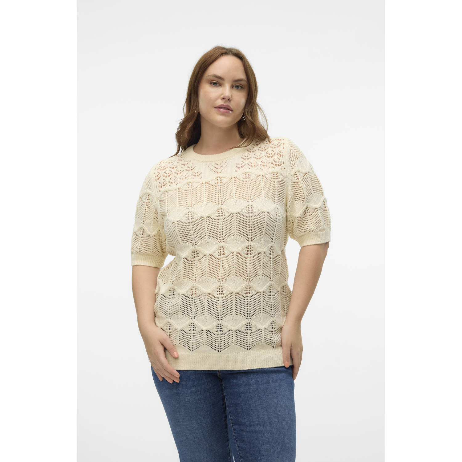 VERO MODA CURVE gebreide top VMCALEXIA ecru