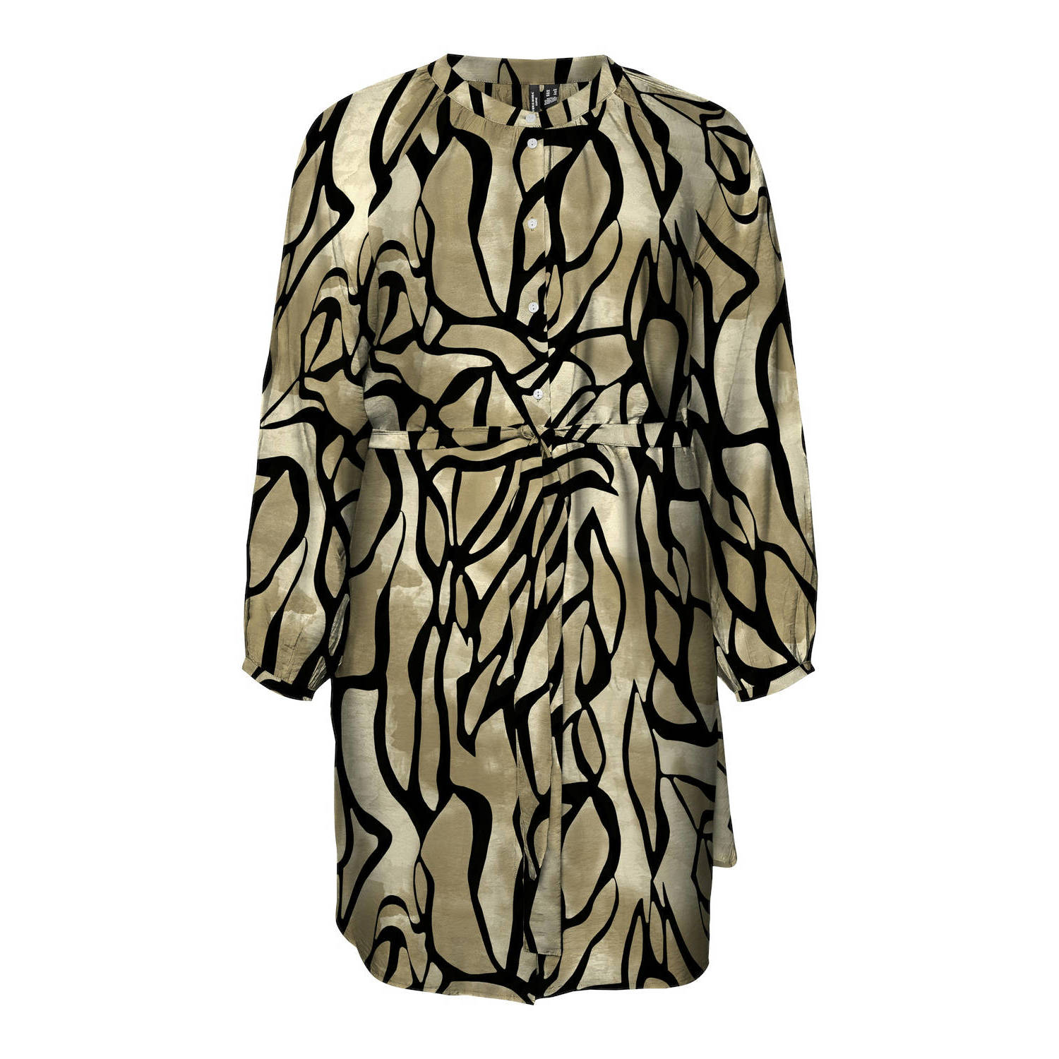 VERO MODA CURVE jurk VMCMARTHA met all over print en ceintuur beige zwart