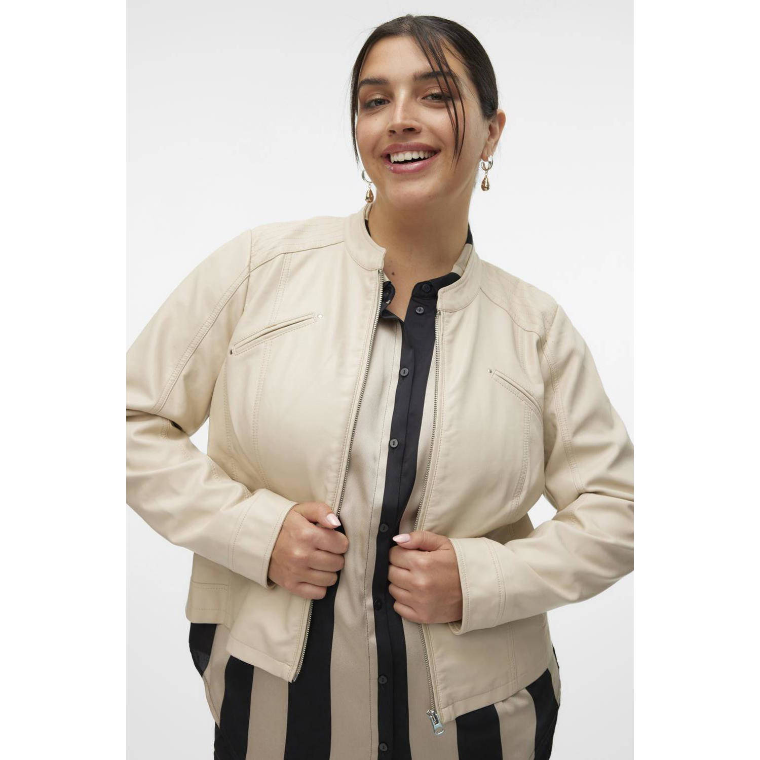 VERO MODA CURVE imitatieleren bikerjack VMCFAVODONA zwart
