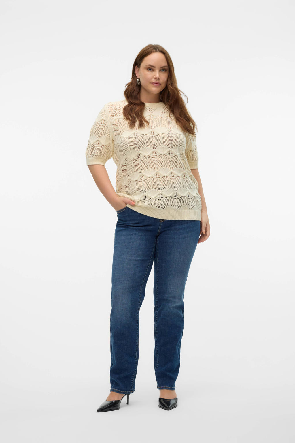 VERO MODA CURVE straight leg jeans VMCFLASH dark blue denim