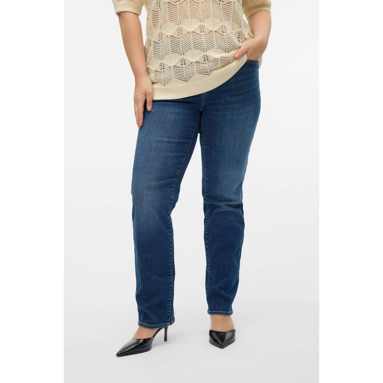 VERO MODA CURVE straight leg jeans VMCFLASH dark blue denim