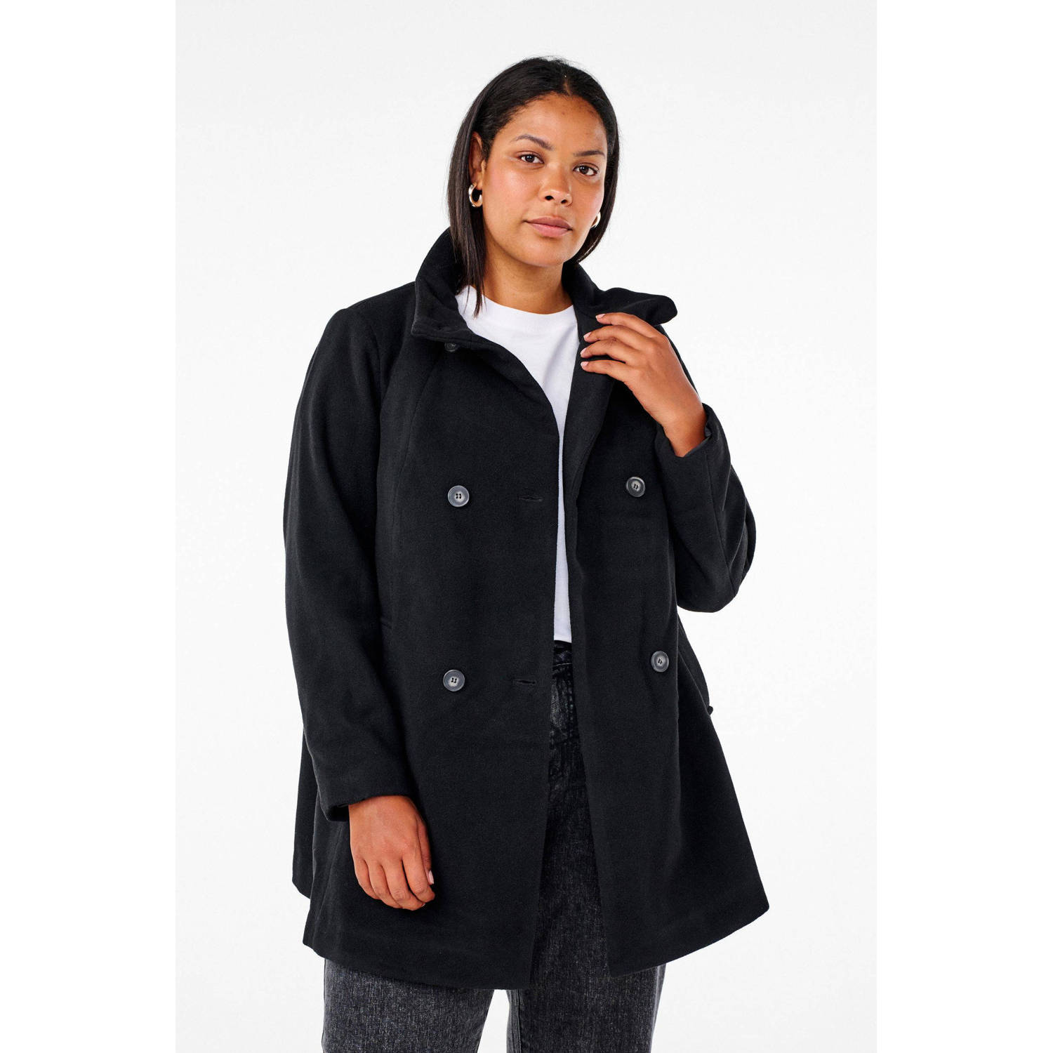 Zizzi korte trenchcoat zwart