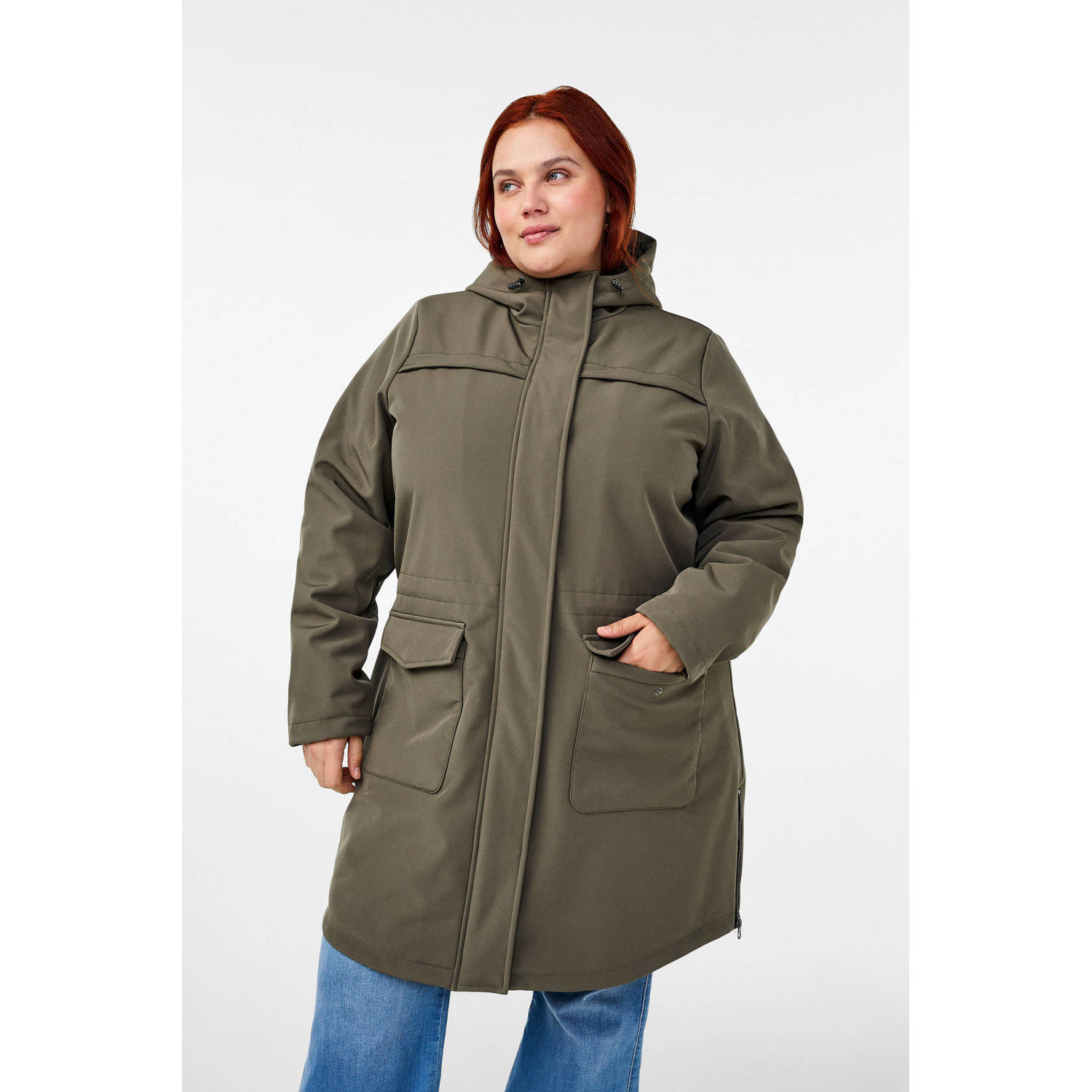 Zizzi softshell jas kaki