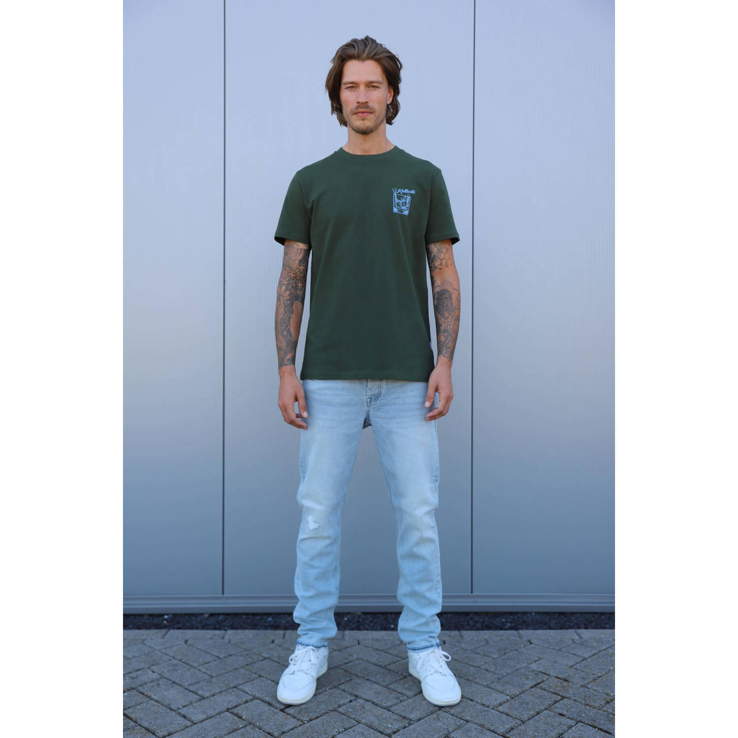 Kultivate T-shirt CHEERS met backprint kombu green