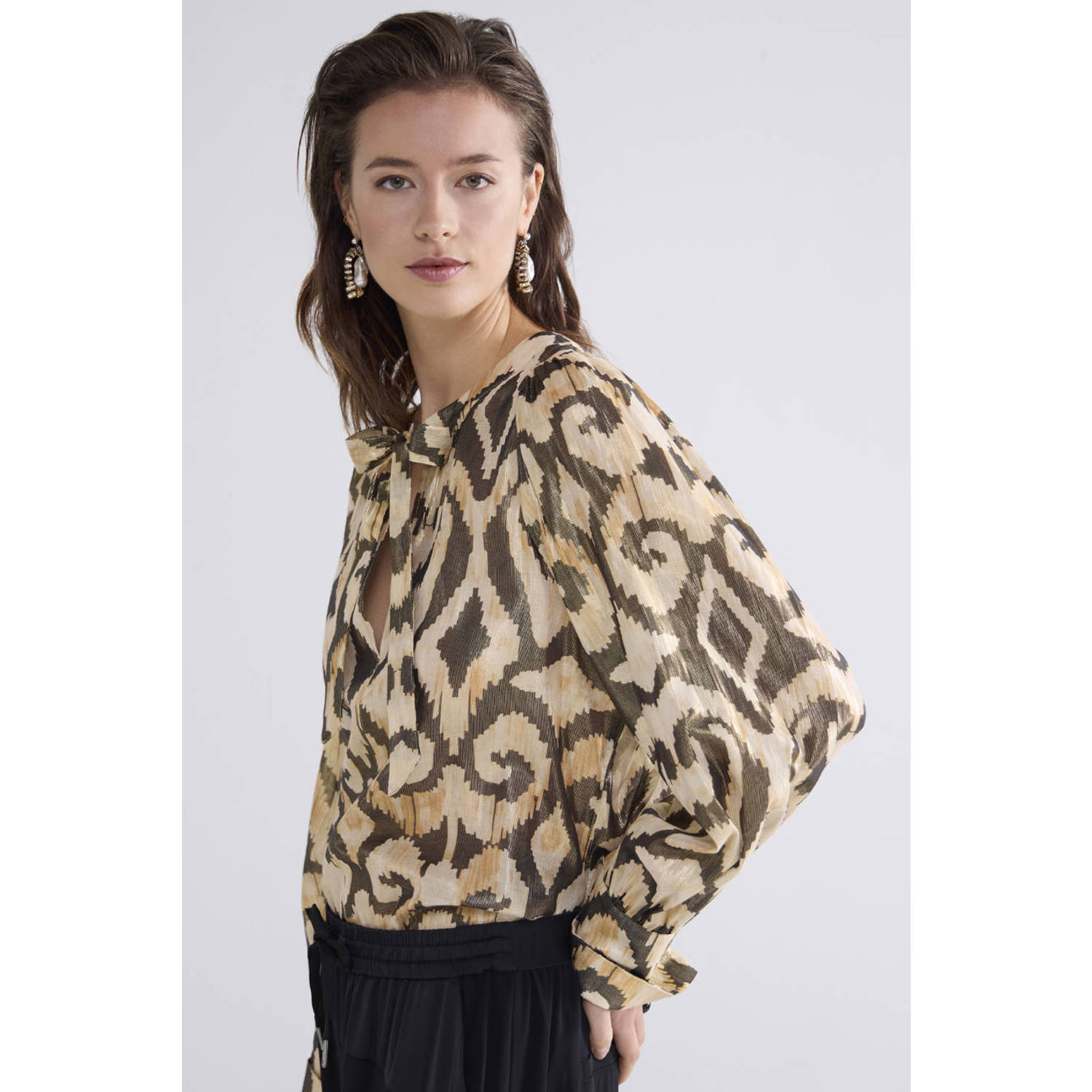 Summum blouse met all over print groen beige