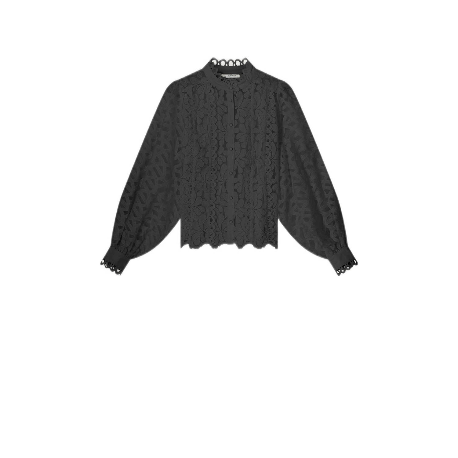Summum Woman Kanten Organza Blouse Lange Mouw Black Dames