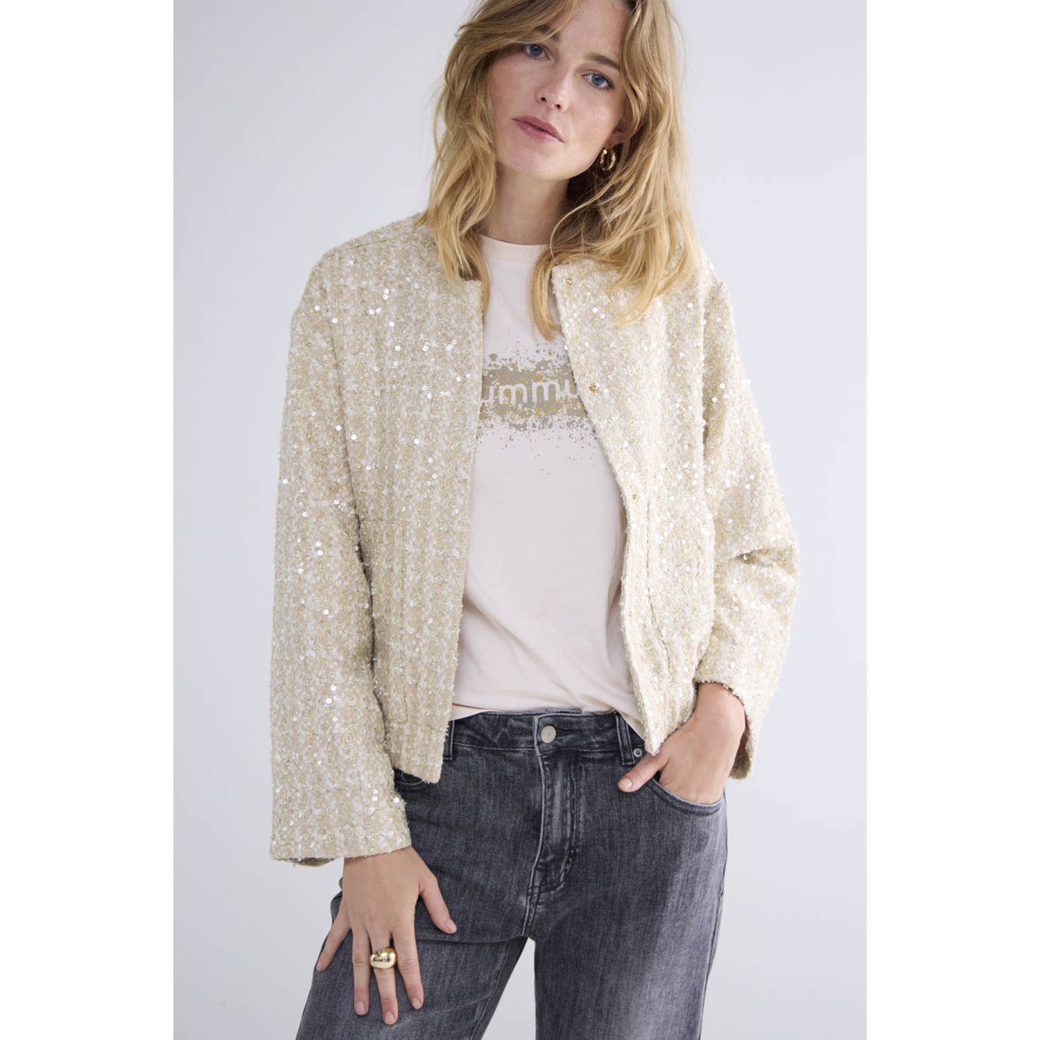 Summum Woman Tweed Sequins Jas Stijlvol Model Beige Dames