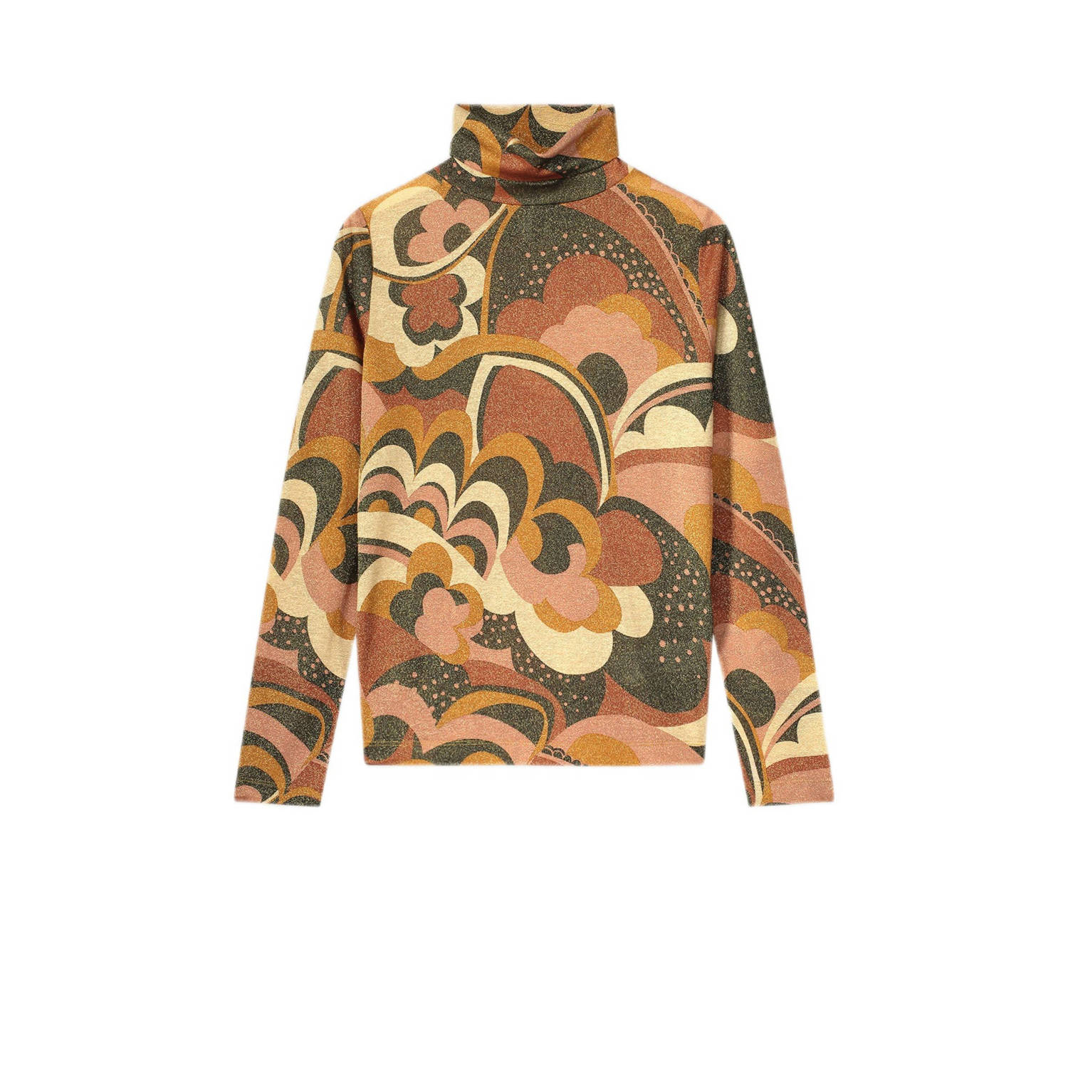 Summum Woman Lange Mouw Turtle Neck Top met Grote Bloem Glitter Brown Dames