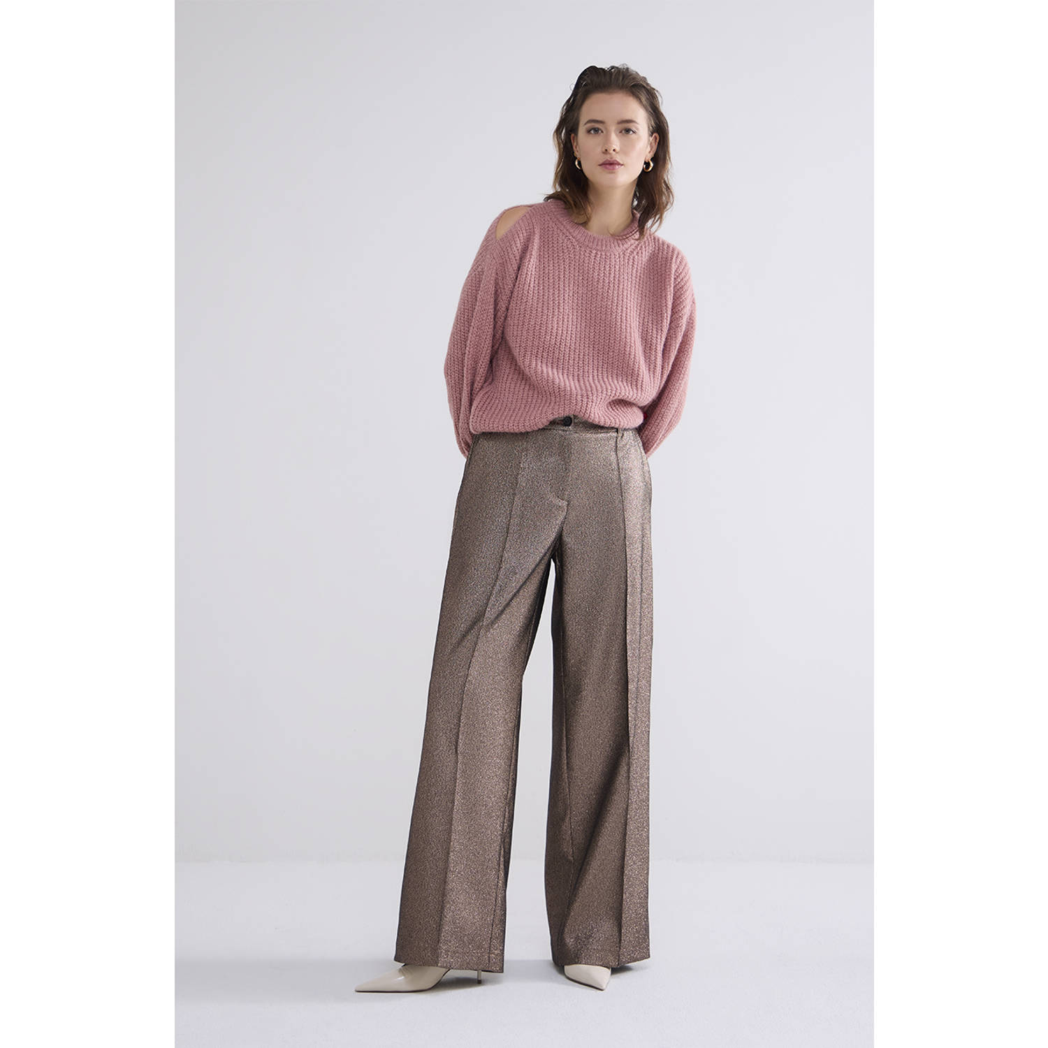 Summum wide leg broek bruin glitter
