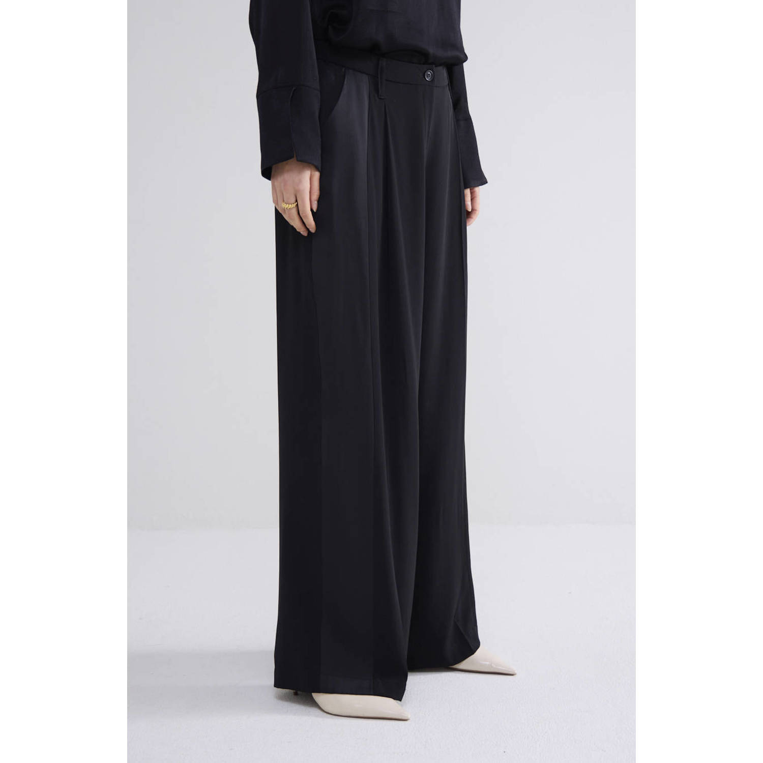 Summum Woman Wijde Pijp Crepe Viscose Blend Broek Black Dames