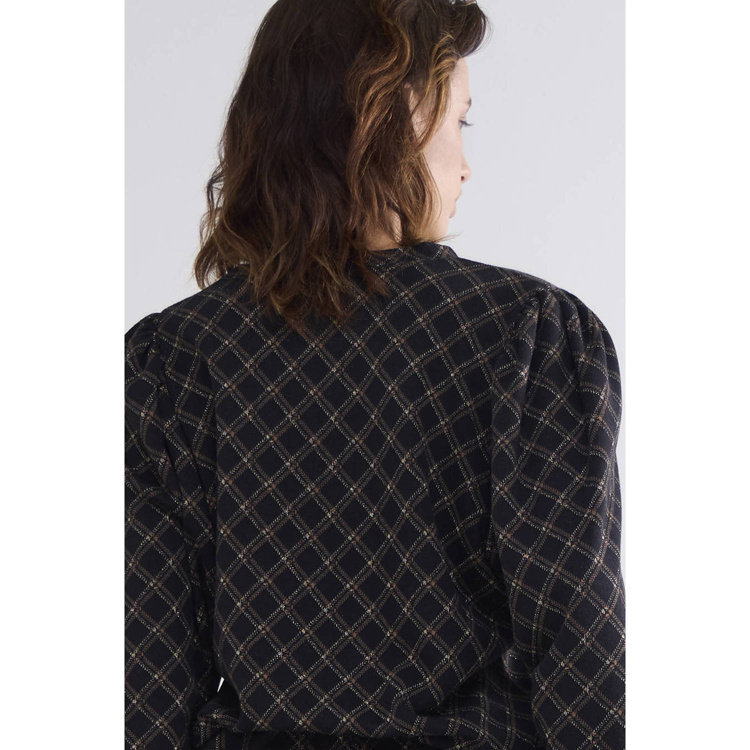 Summum geruite top met jacquard zwart