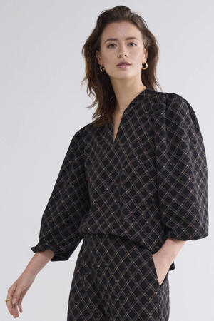 geruite top met jacquard zwart