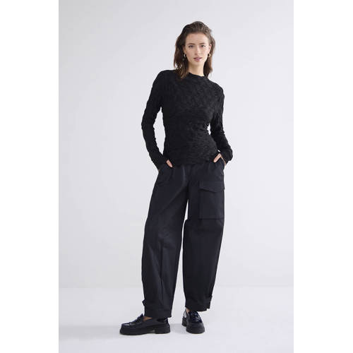 Summum jersey top met ingebreid patroon zwart afbeelding