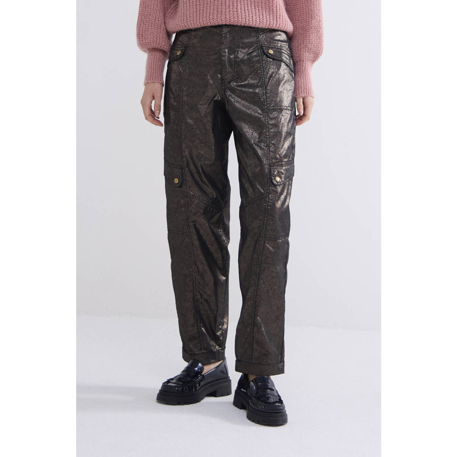 Summum Woman Goud Folie Gecoate Cargo Broek Yellow Dames