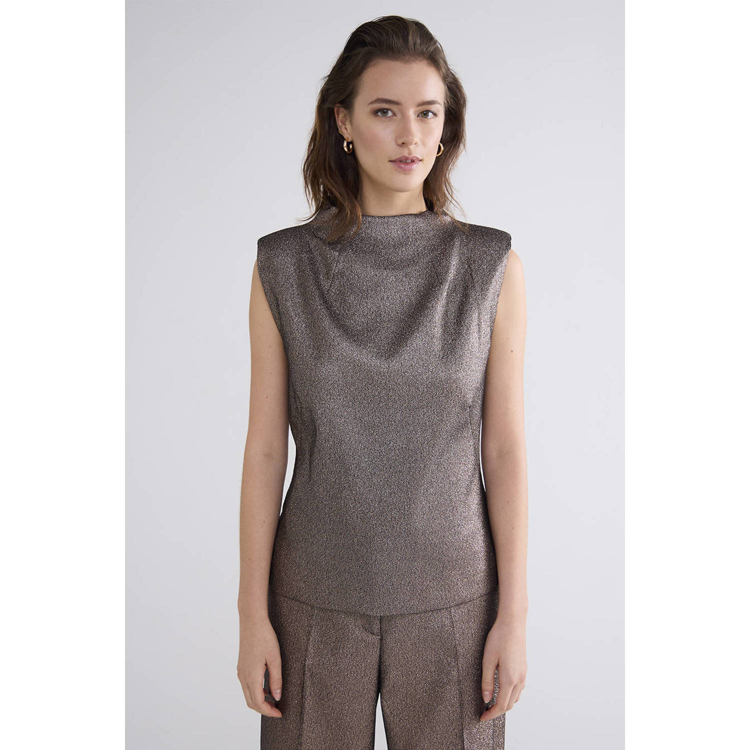 Summum Woman Glitter Mouwloze Top Brown Dames