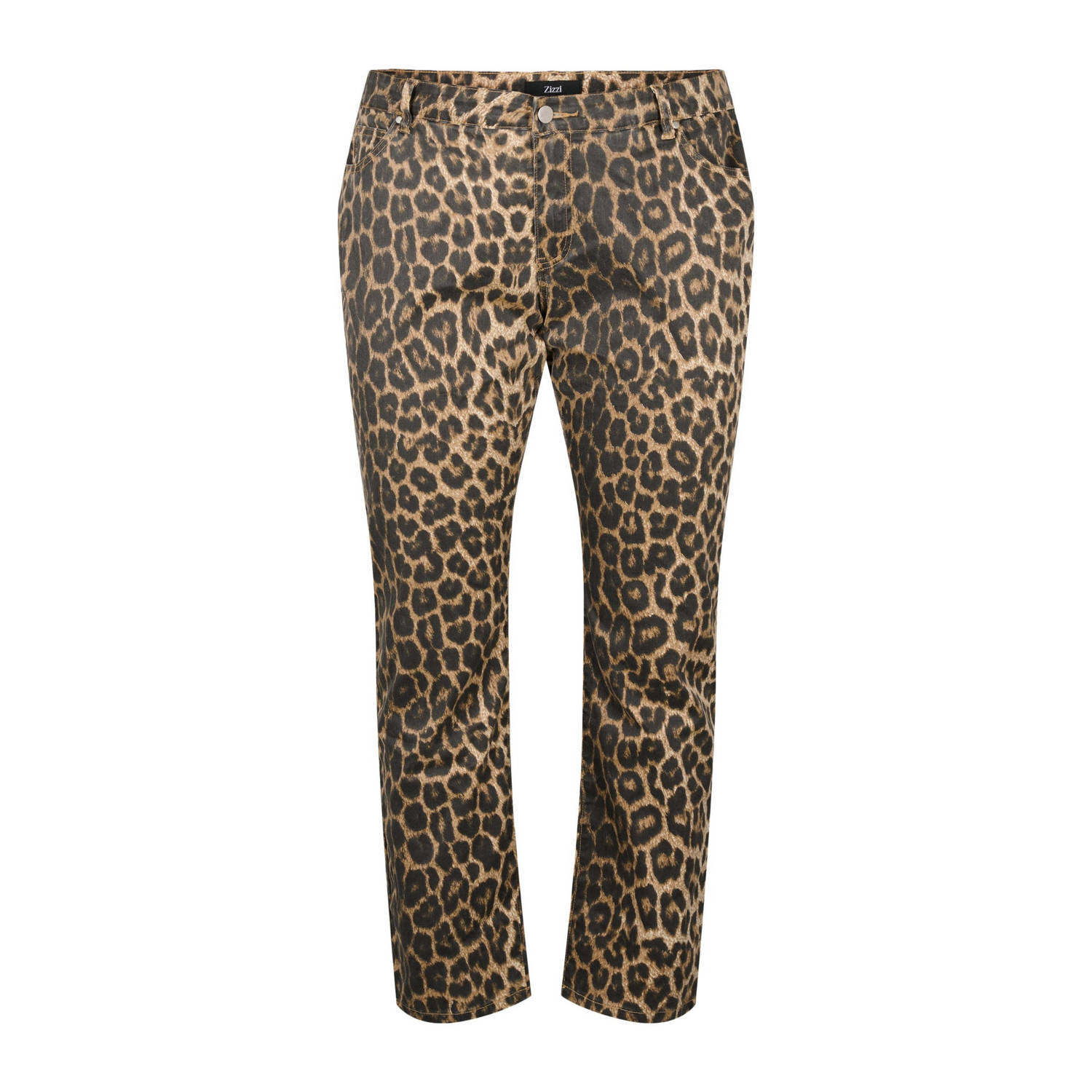 Zizzi slim fit jeans met panterprint bruin