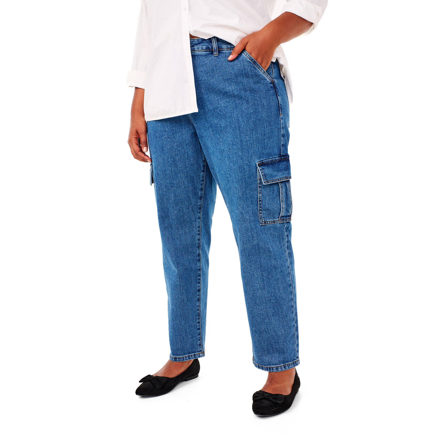Zizzi high waist wide leg cargo jeans medium blue denim