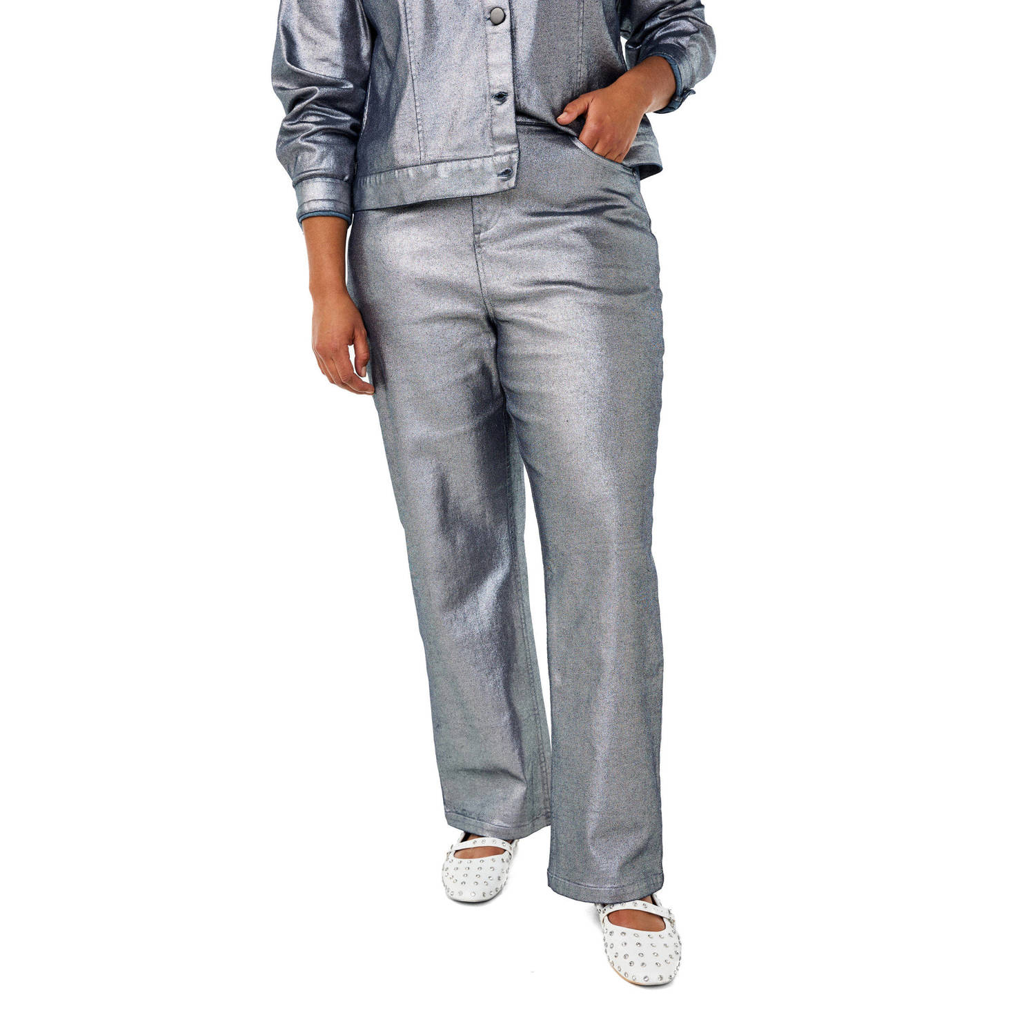 Zizzi wide leg jeans zilver