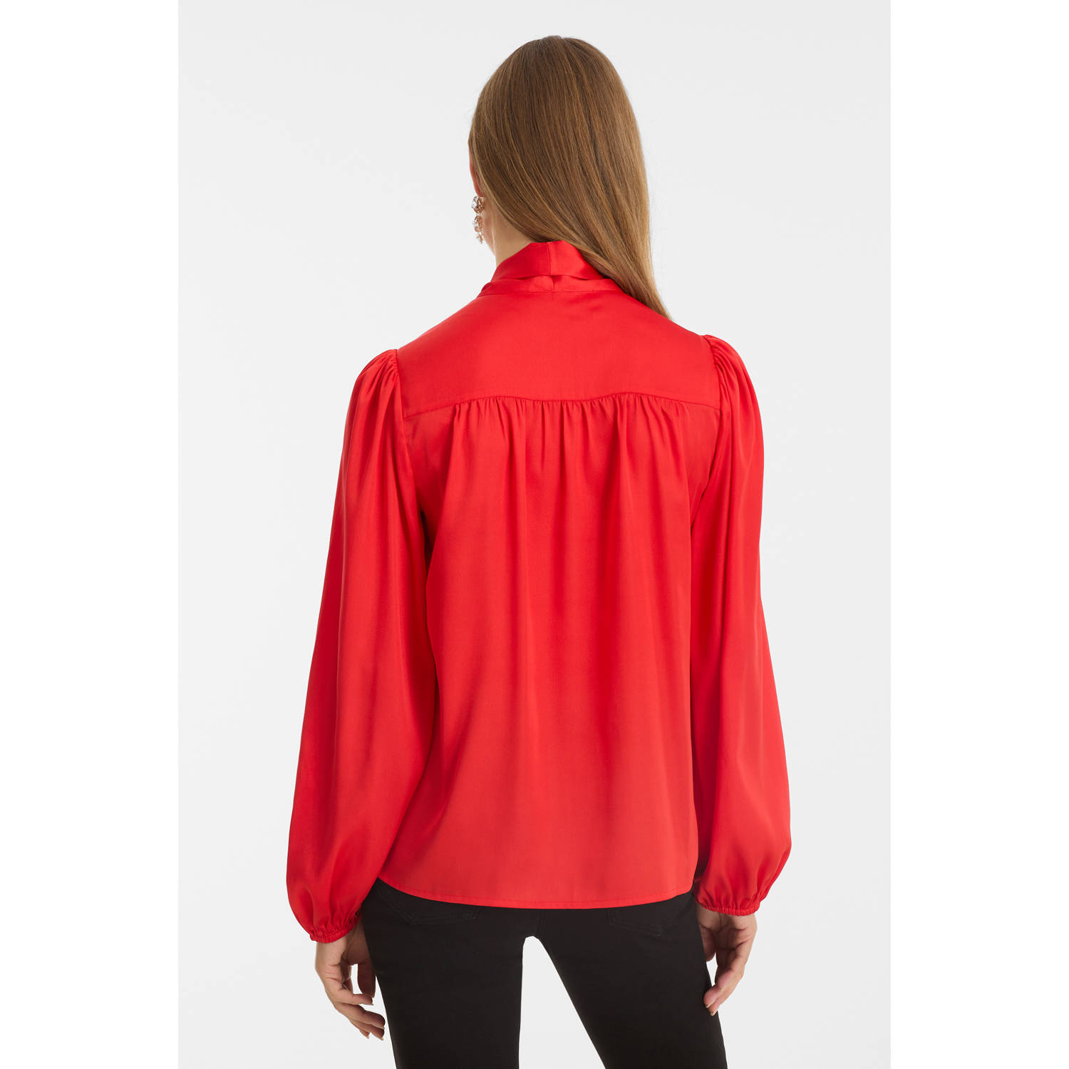 anytime satijnen blouse met strikkraag rood