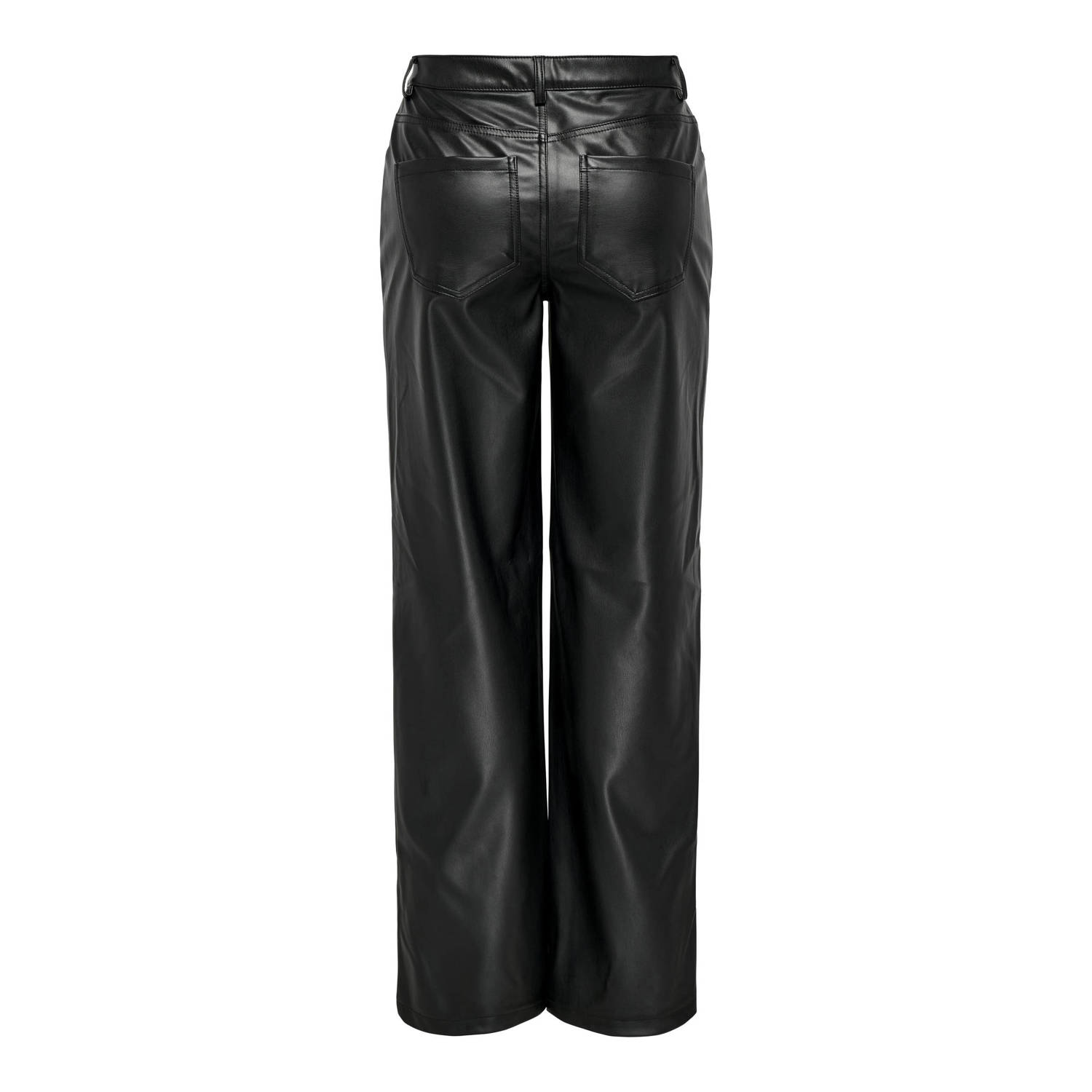 ONLY CARMAKOMA imitatieleren high waist straight fit broek CARKIRI zwart