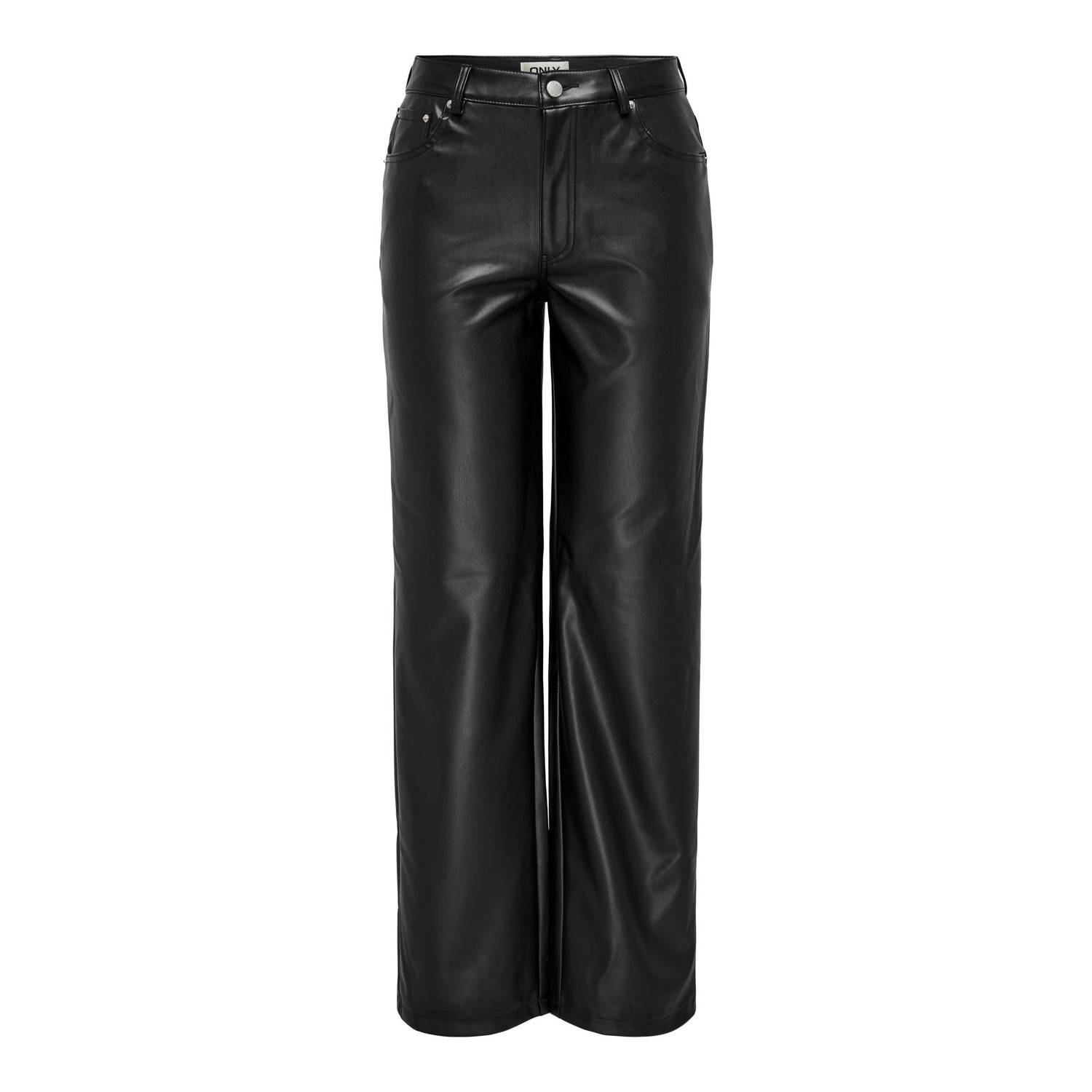 ONLY CARMAKOMA imitatieleren high waist straight fit broek CARKIRI zwart