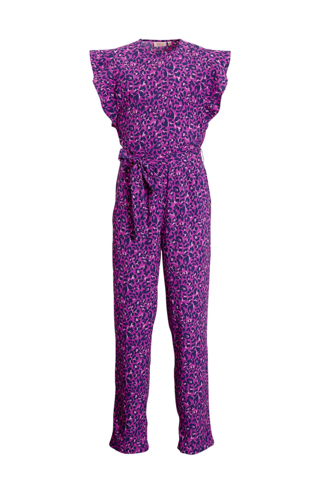 Fuchsia meisjes Orange Stars jumpsuit Raye van polyester met dierenprint, korte mouwen en ronde hals