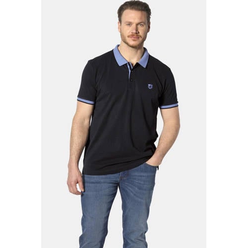 Jan Vanderstorm regular fit polo LAVRANS Plus Size met contrastbies zwart afbeelding