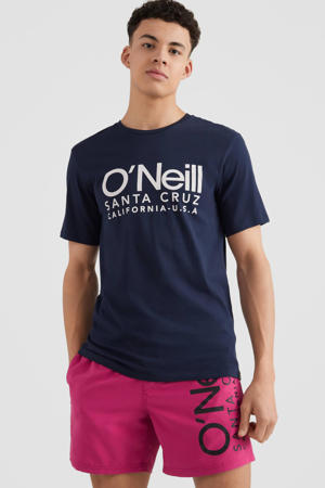 regular fit T-shirt met printopdruk donkerblauw