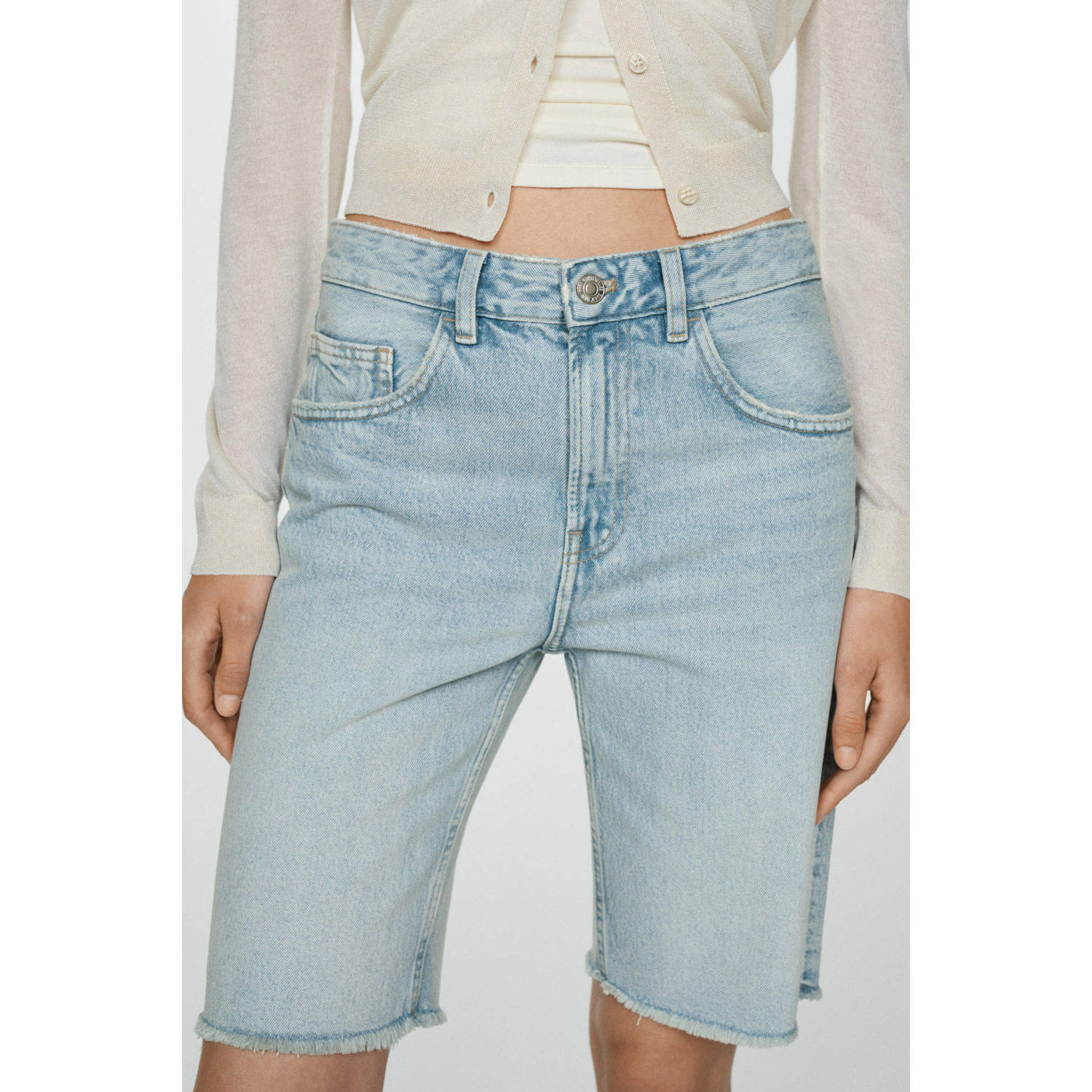 Mango high waist straight fit short light blue denim
