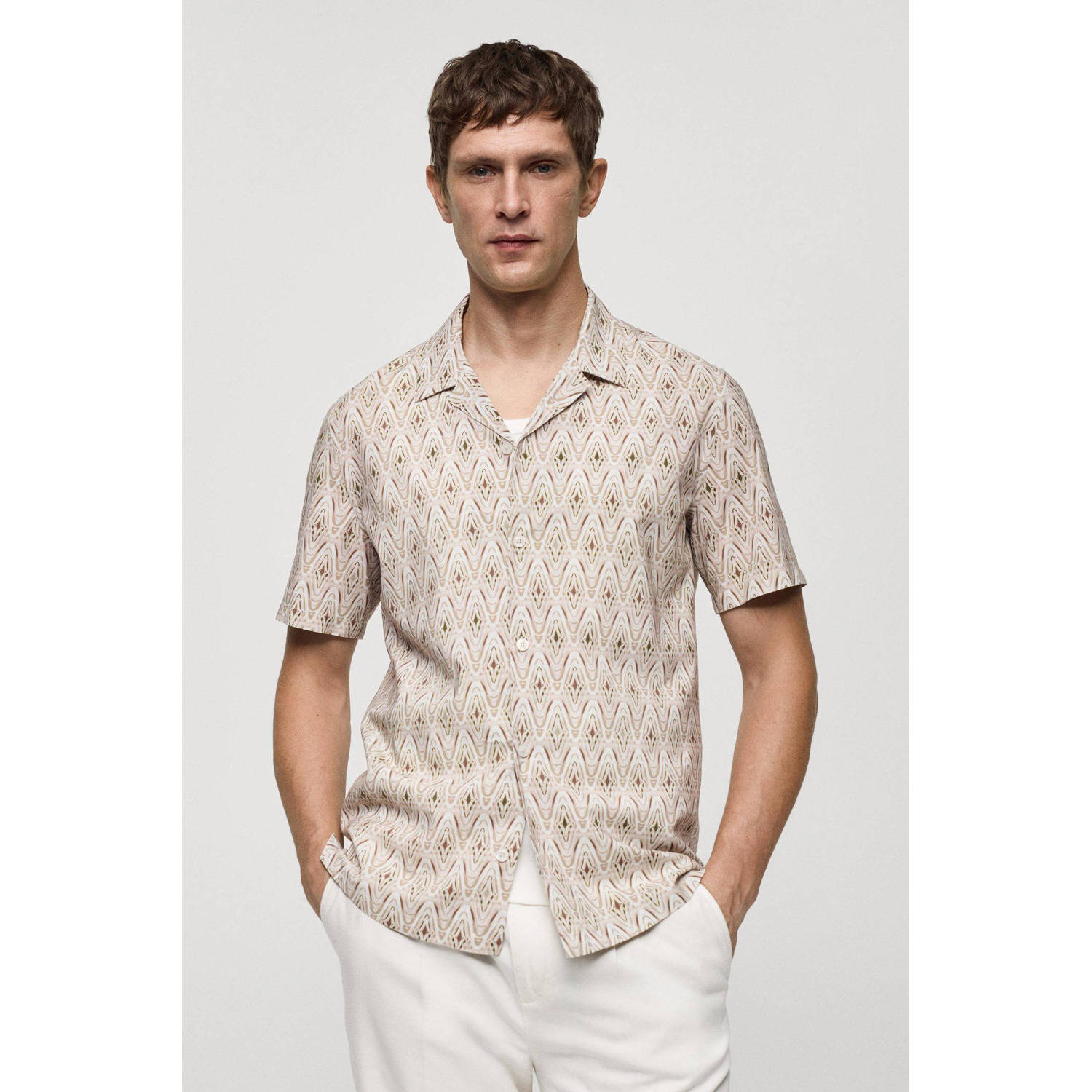 Mango Man regular fit overhemd met all over print beige