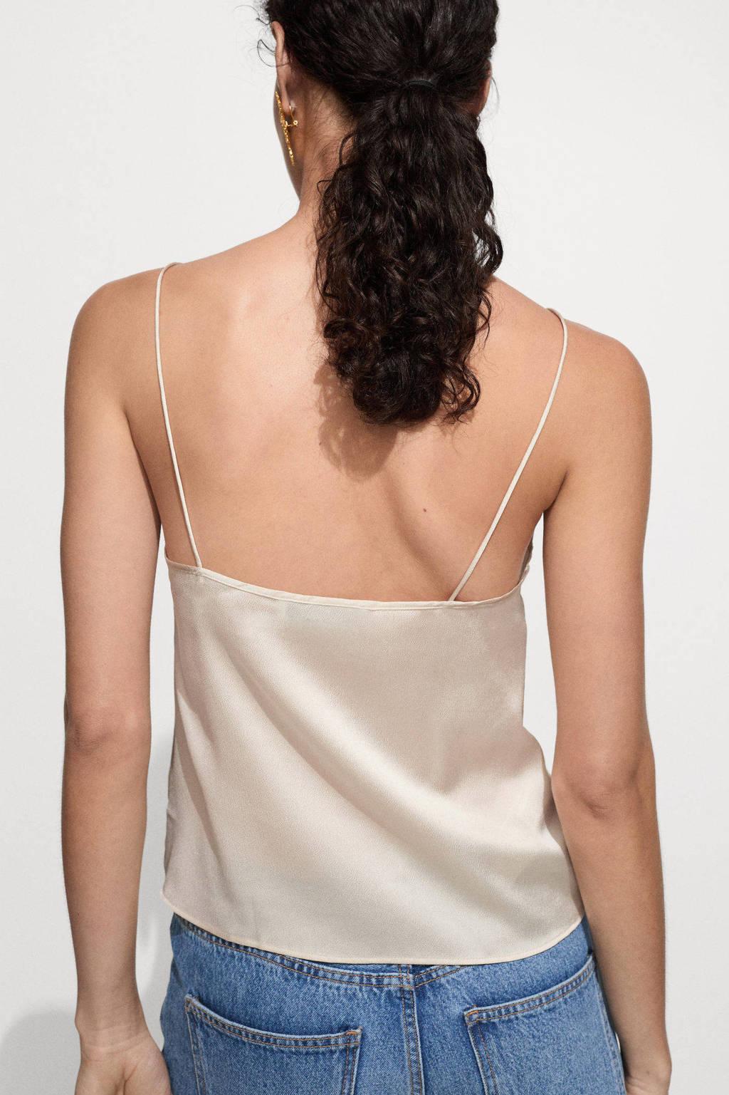 Mango satijnen spaghettitop met open rug beige/champagne wehkamp - Main Image