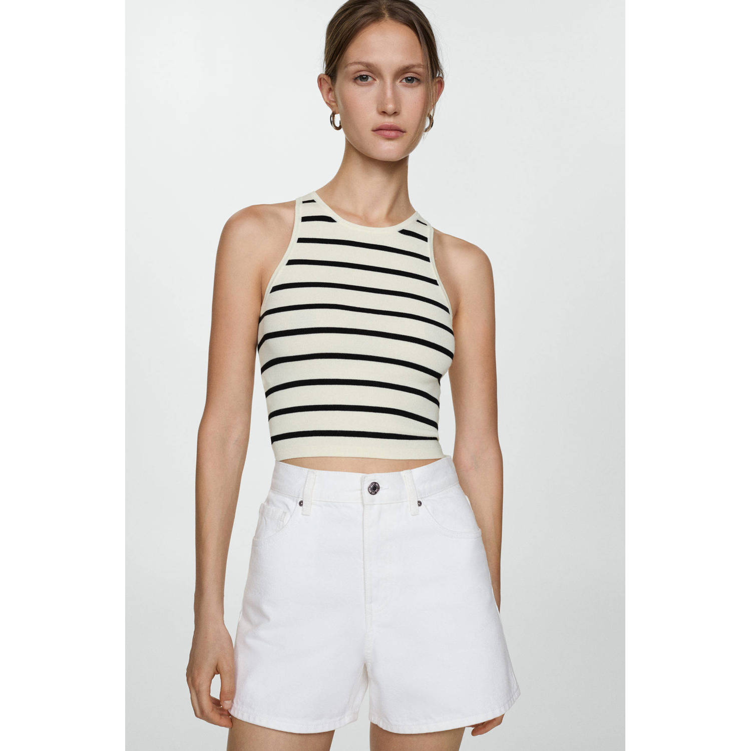 Mango high waist straight fit denim short wit
