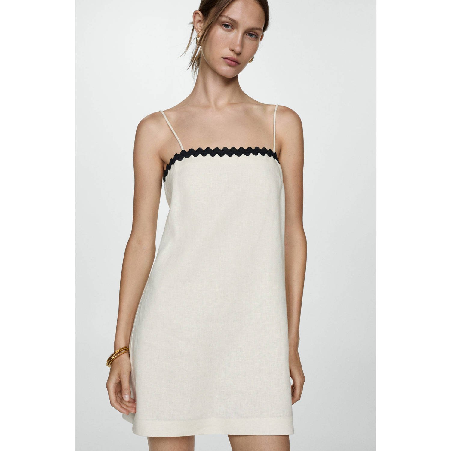 Mango linnen jurk beige zwart