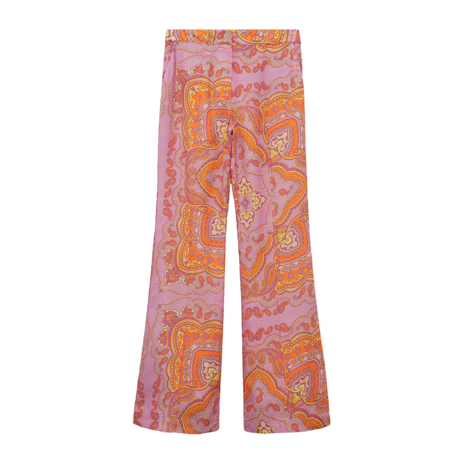 Mango wide leg pantalon met paisleyprint roze oranje