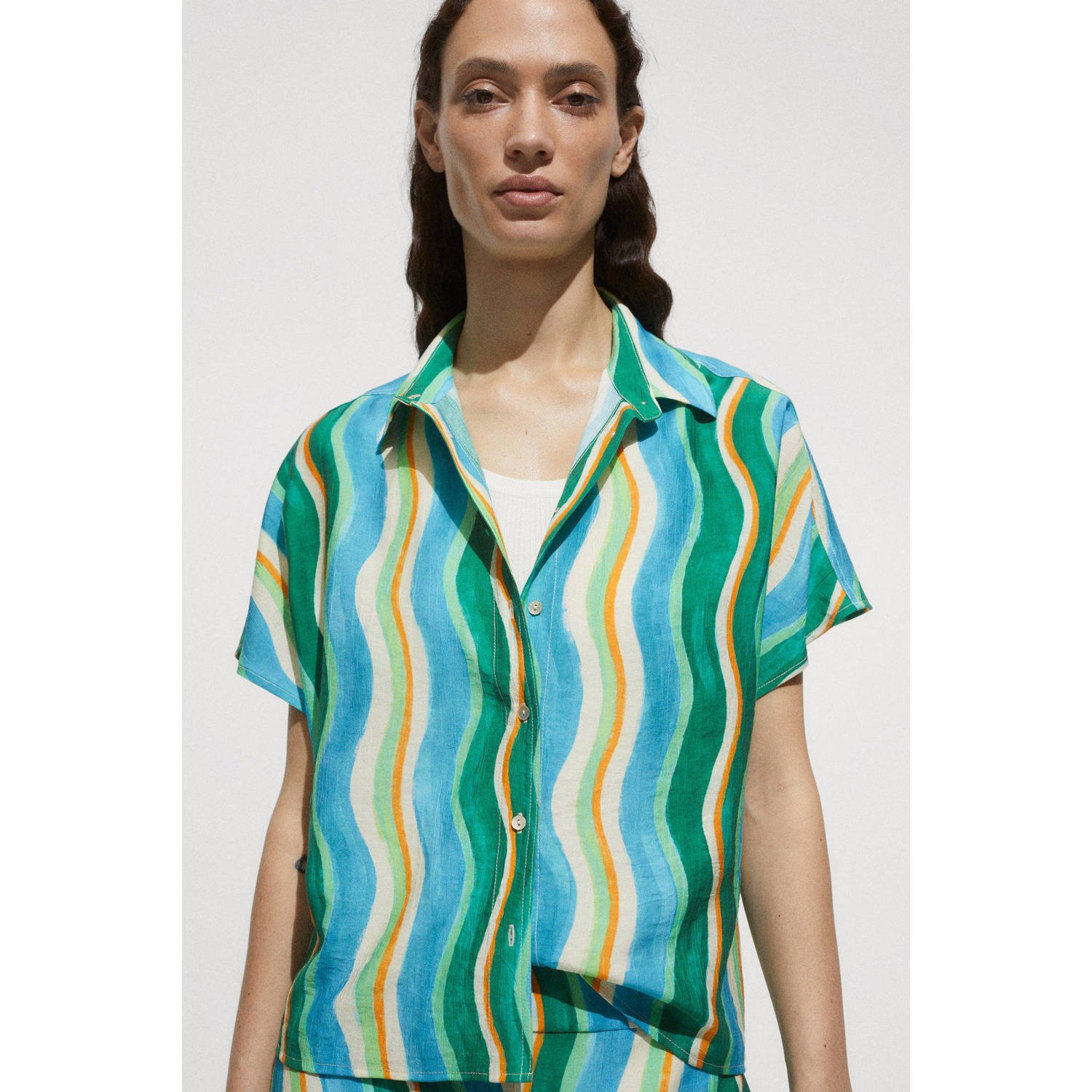 Mango blouse met grafische print groen blauw oranje