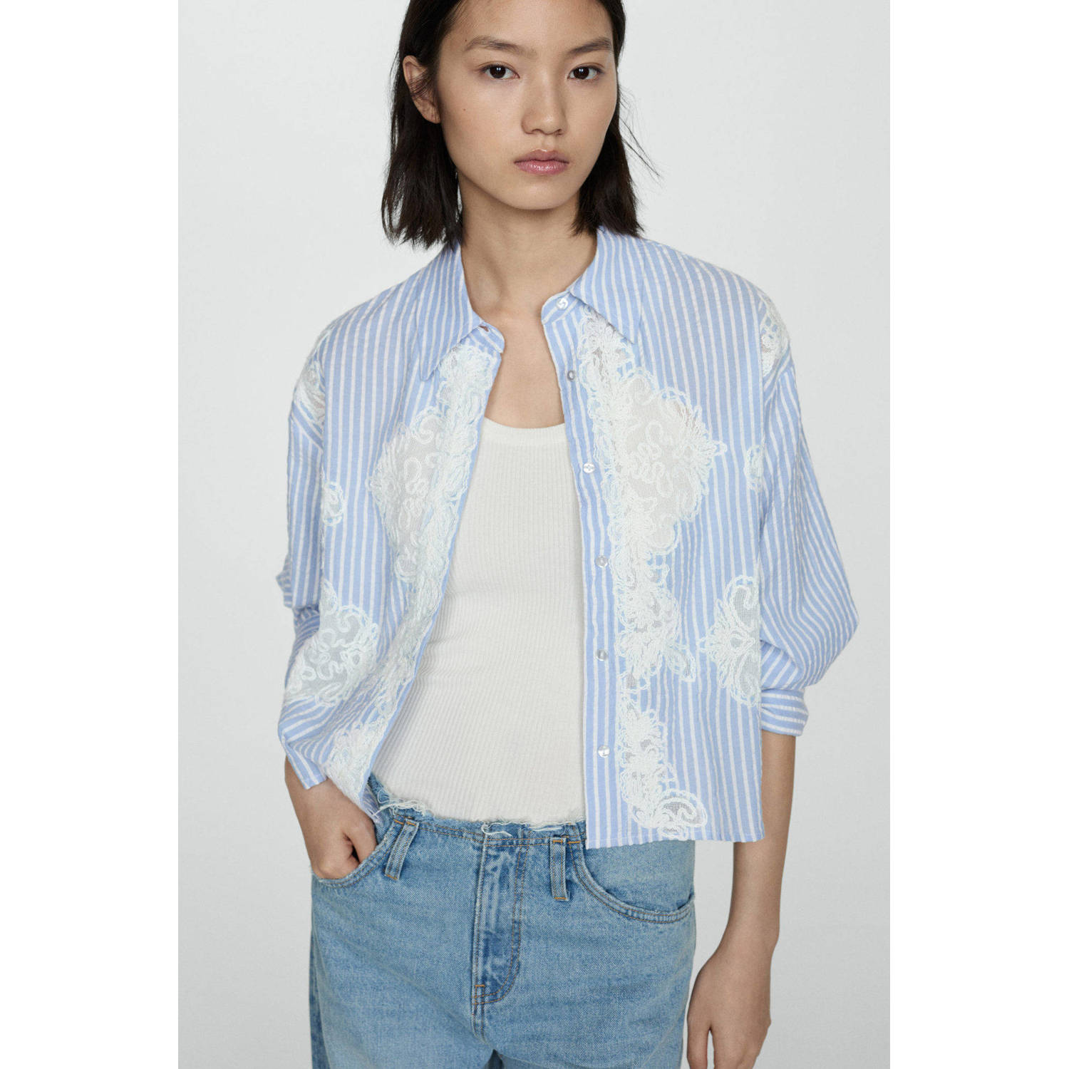 Mango gestreepte blouse blauw ecru