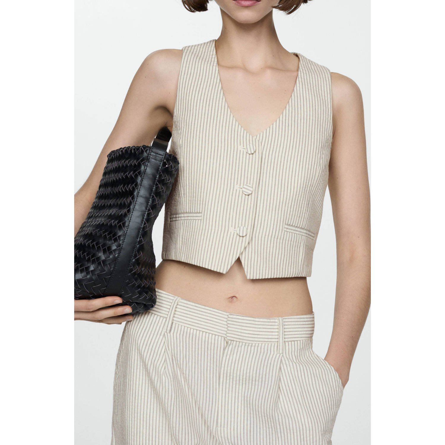 Mango gestreept gilet beige ecru