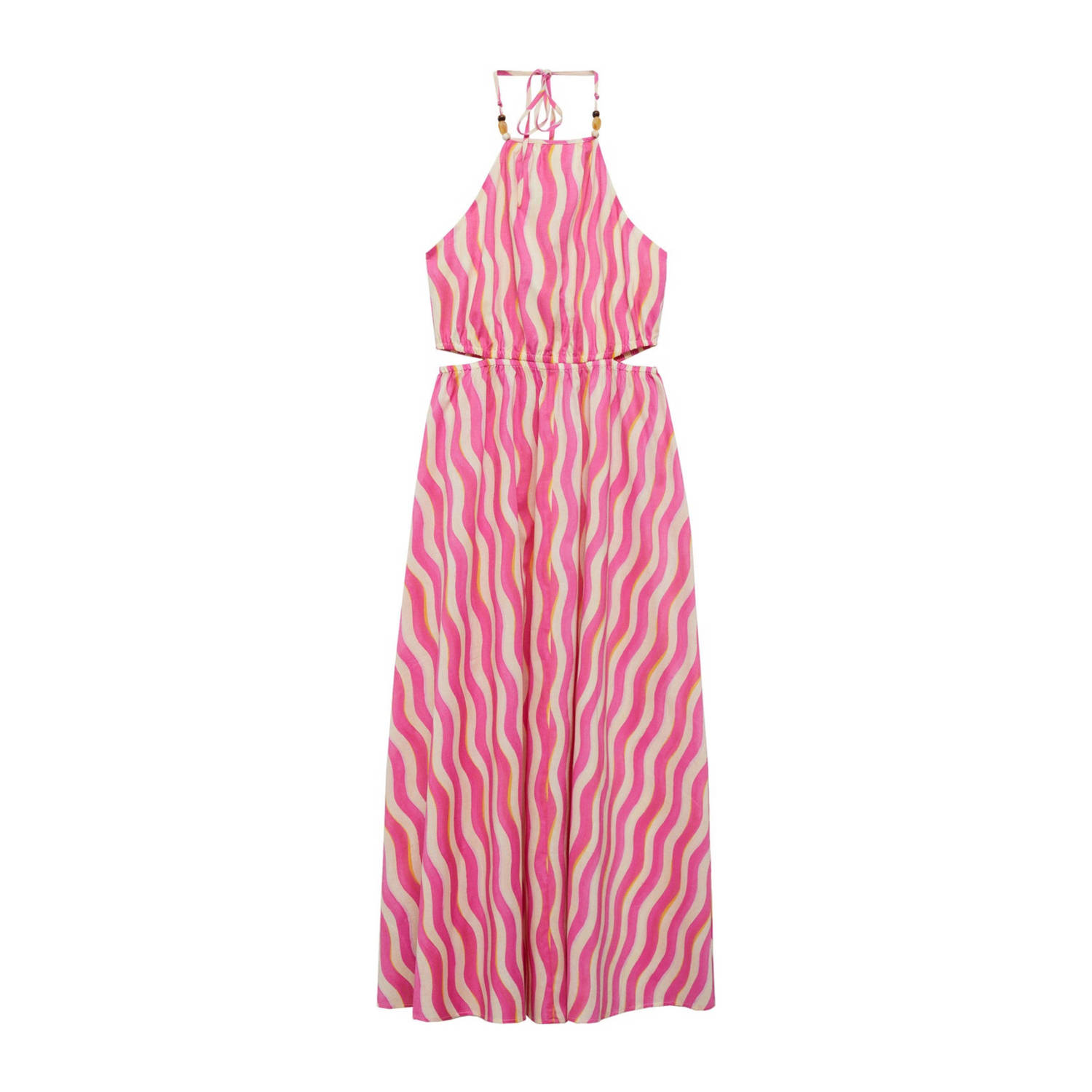 Mango gestreepte halter jurk roze ecru