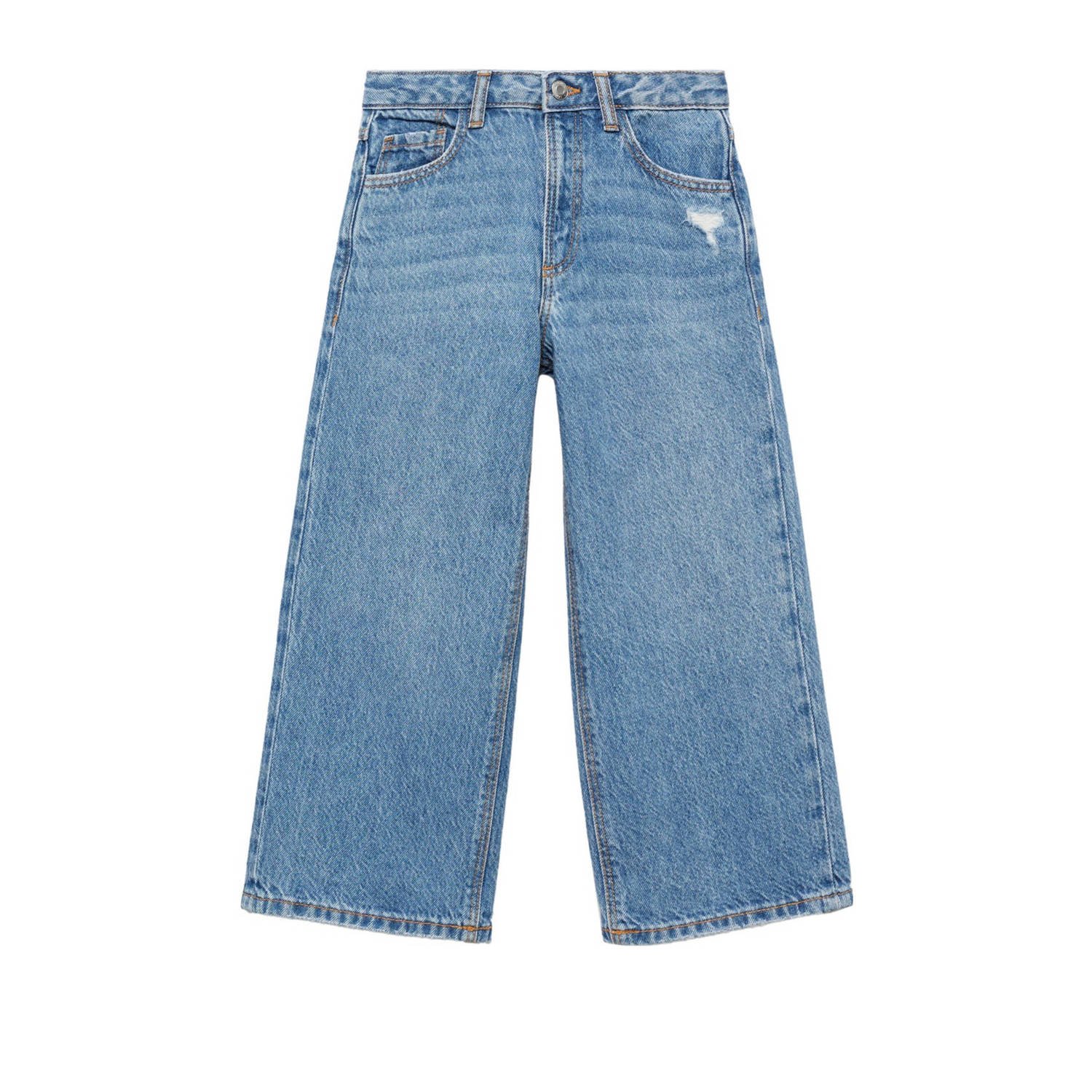 Mango Kids high waist wide leg jeans lichtblauw Meisjes Katoen Effen 116