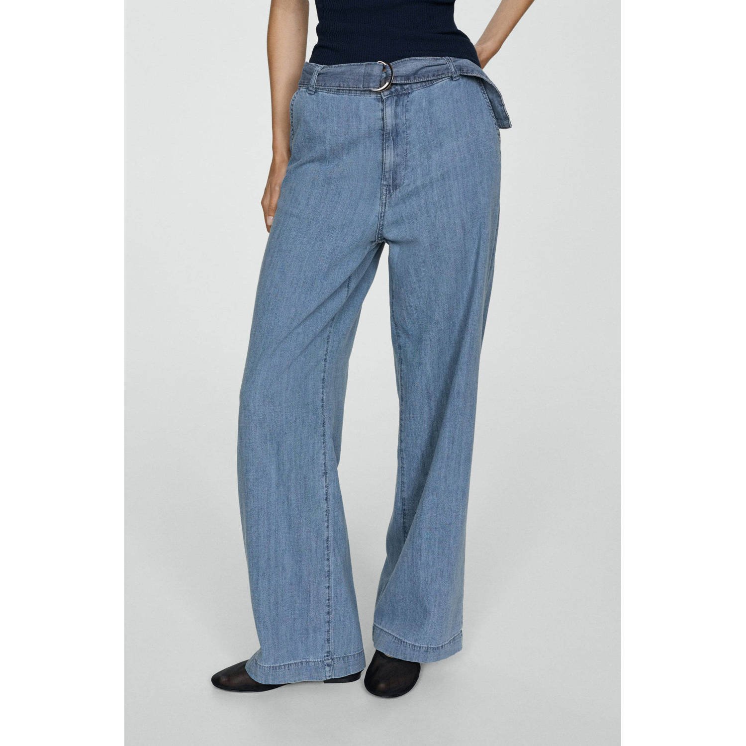 Mango high waist wide leg pantalon medium blue denim