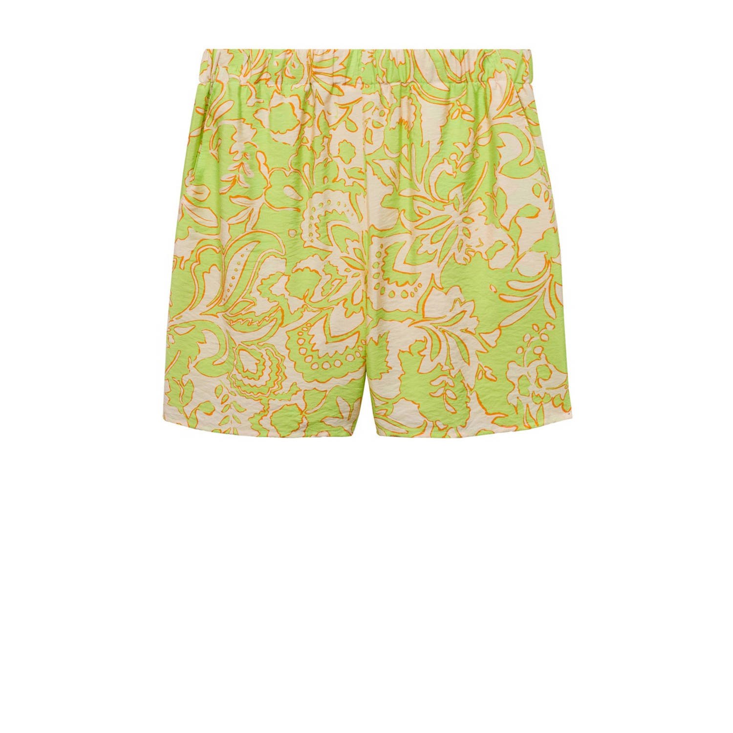 Mango high waist loose fit short met all over print groen ecru oranje