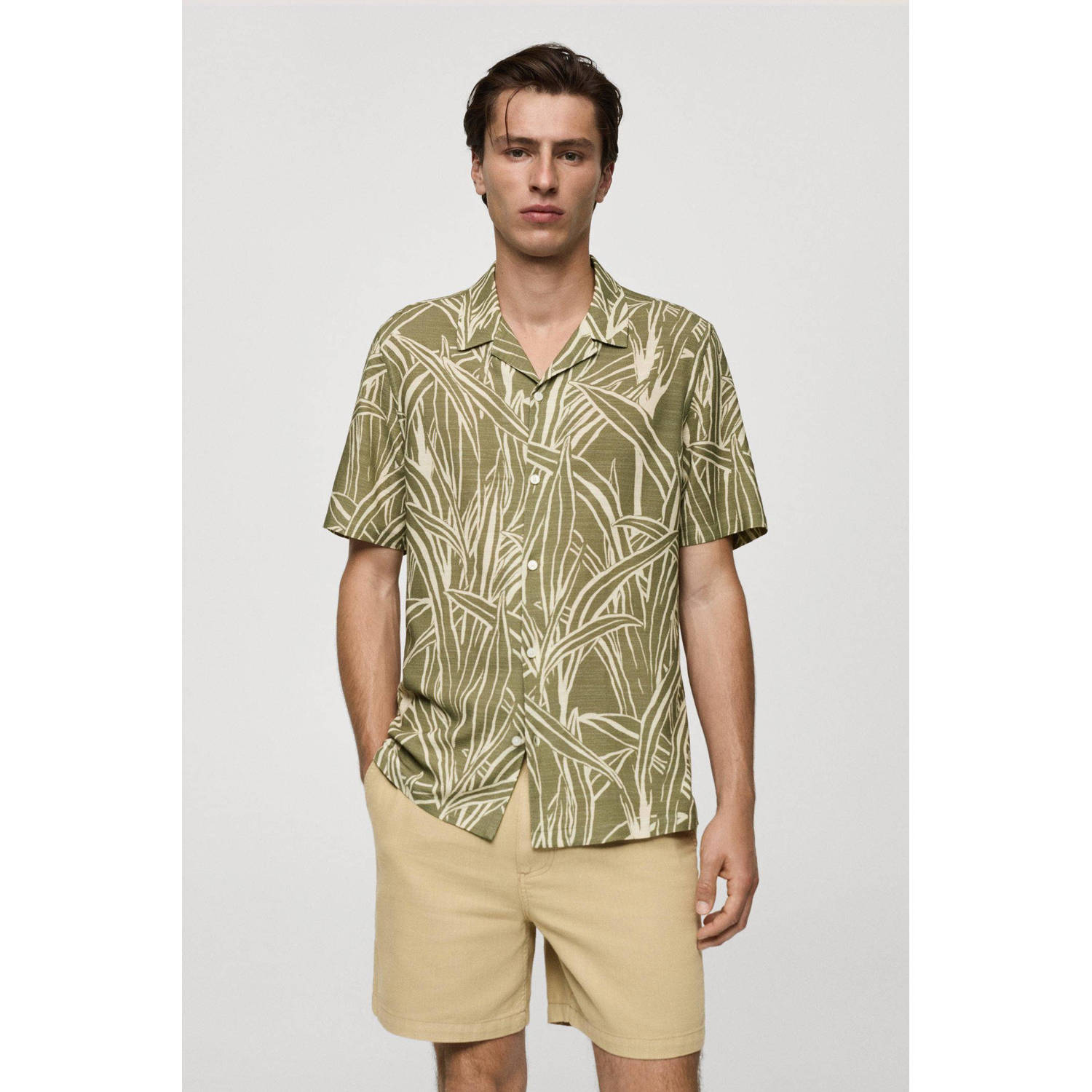 Mango Man regular fit overhem met all over print kaki