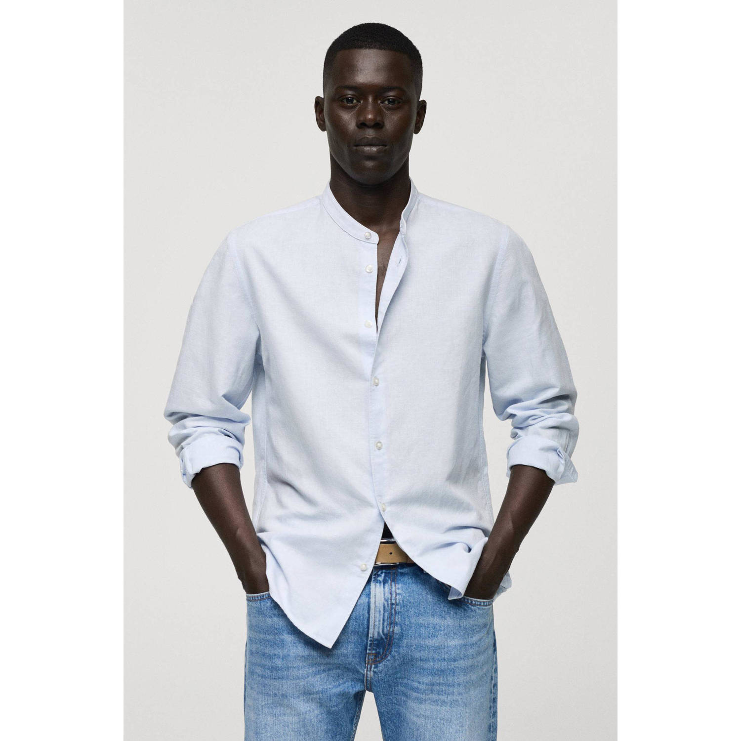 Mango Man regular fit overhemd lichtblauw